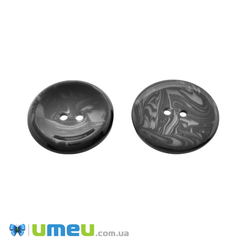 Гудзик пластиковий Круглий, 28 мм, Чорний (PUG-046474)