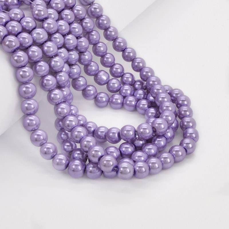 Намистини скляні Перли, 8 мм, Бузкові, Круглі (BUS-052108)