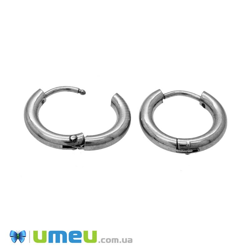Сережки-кільця Huggie з нержавіючої сталі, 15х14х2,5 мм, Темне срібло (STL-047285)