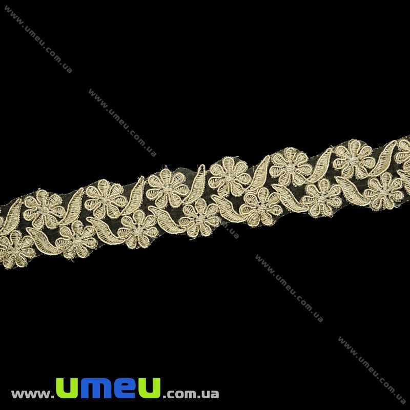 Тасьма вишита Квіти, 35 мм, Золотиста (LEN-021059)