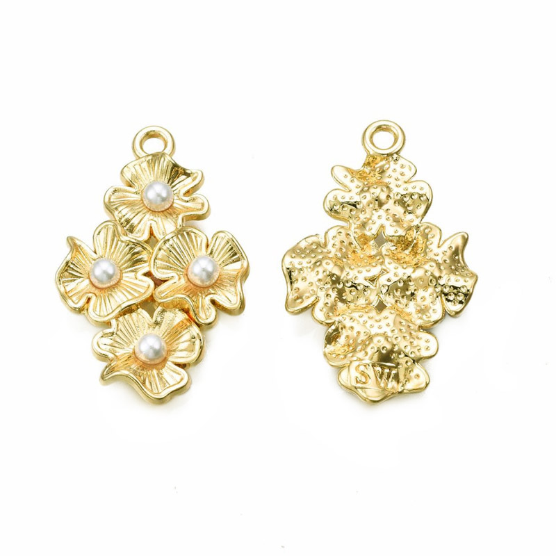 Підвіска метал. Квіти з перлинами, 30х18,5 мм, Золото (POD-053552)