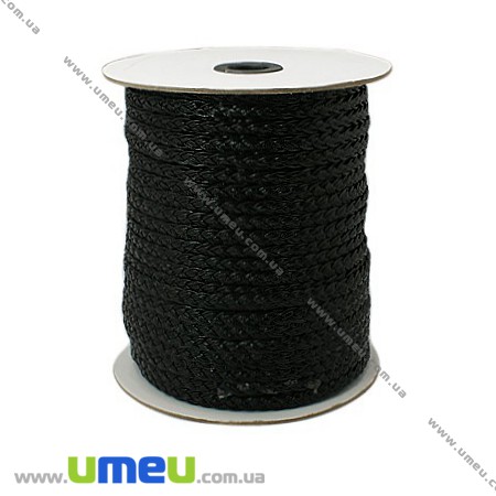 Плетений штучний шкіряний шнур (косичка), Чорний, 7х2 мм (LEN-007371)
