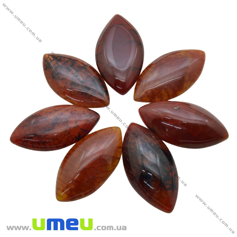 Кабошон нат. камінь Агат Краклє коричневий, Човник, 40х20 мм (KAB-036126)
