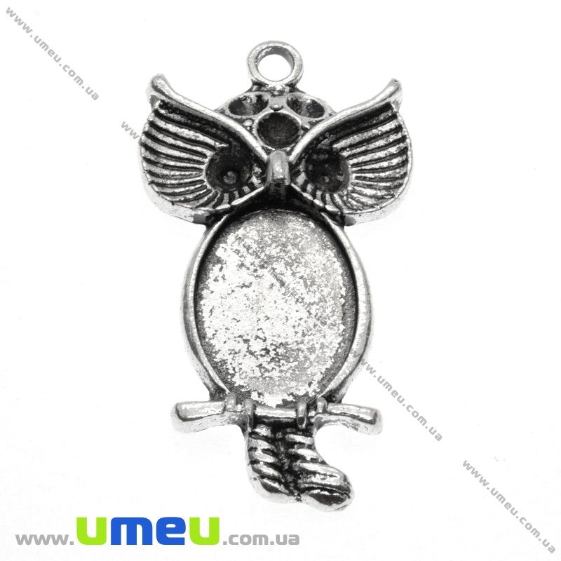 Основа овальна Сова, 42х22 мм, 18х13 мм, Античне срібло (OSN-009634)