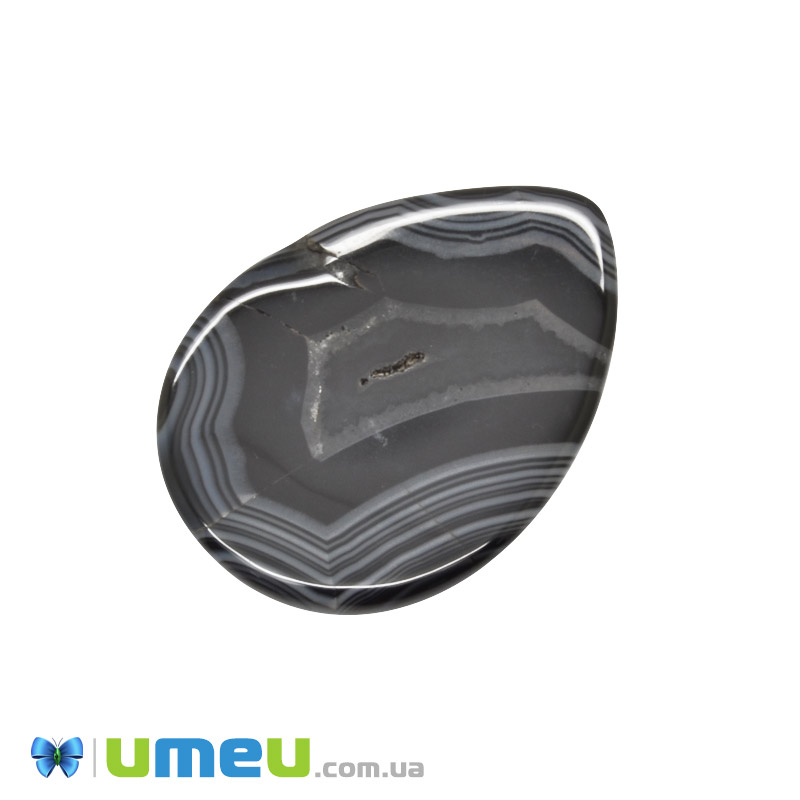 Кабошон нат. камінь Агат чорний, Крапля, 24,6х18 мм (KAB-050627)