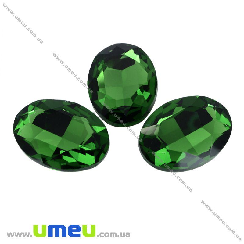 Ріволі скляний УЦЕНКА, Овал гранований, 25х18 мм, Зелений (KAB-025836)
