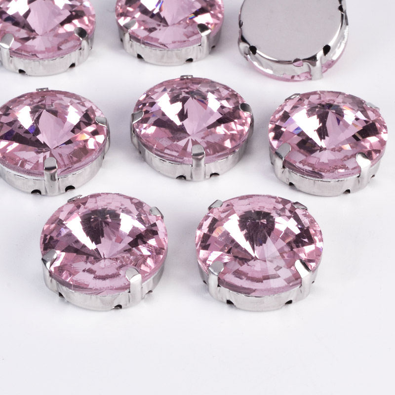 Шатон круглий 18 мм, Темне срібло, Рожевий (KAB-052995)