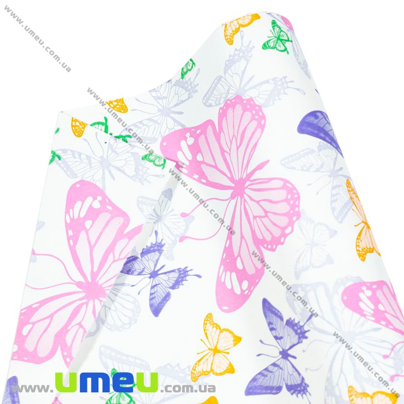 Пакувальний двосторонній крафт папір Метелики, Білий, 65х100 см (UPK-035568)