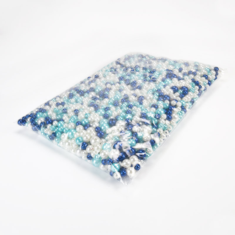 Намистини для сумок ОПТ, Пластикові круглі, Перли, 6-10 мм, Мікс біло-синій (BUS-059772)