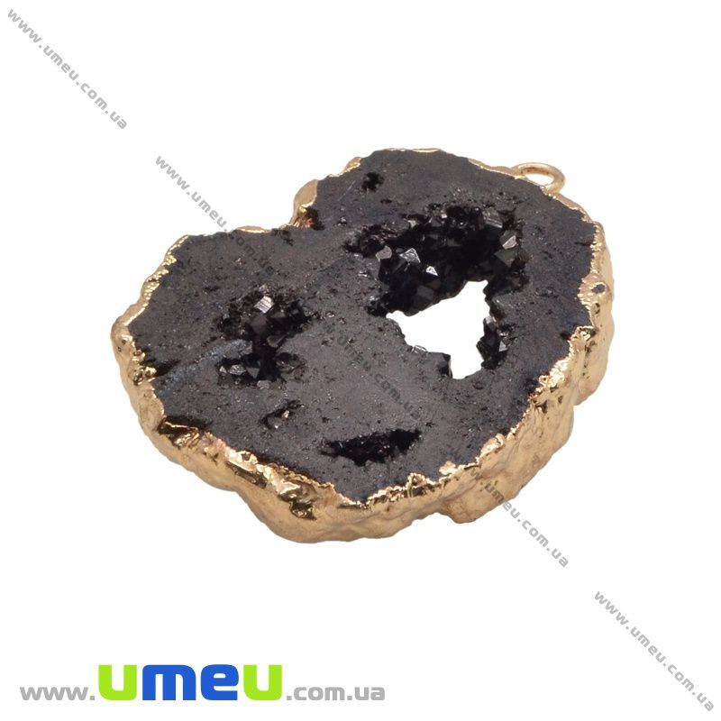 Подвеска из натурального камня, Друза агата, Черная, 44х34 мм (POD-031602)
