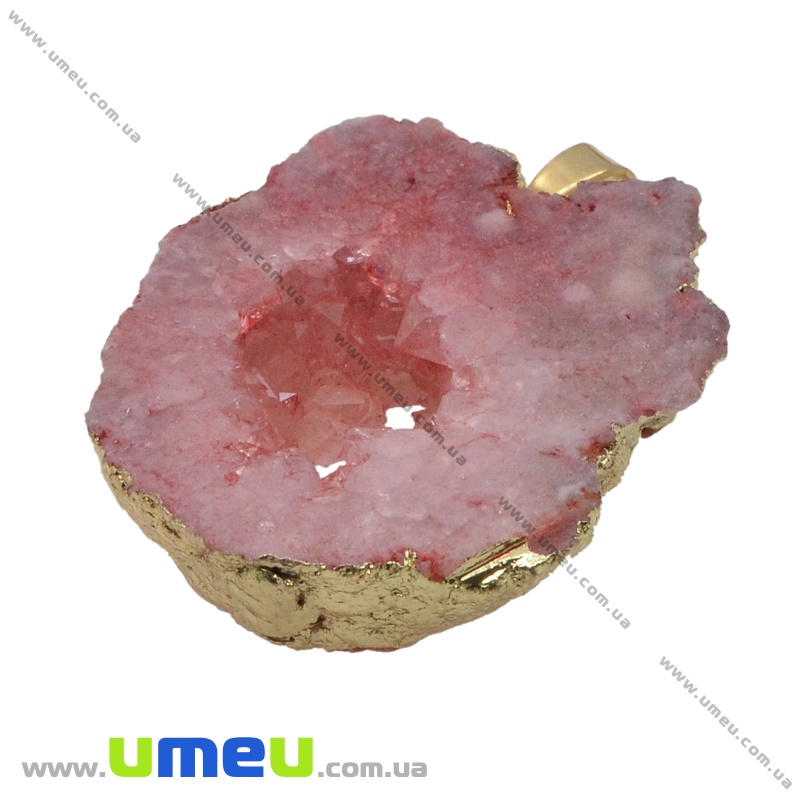 Підвіска з натурального каменю, Друза агату, Рожева, 47х36 мм (POD-033876)