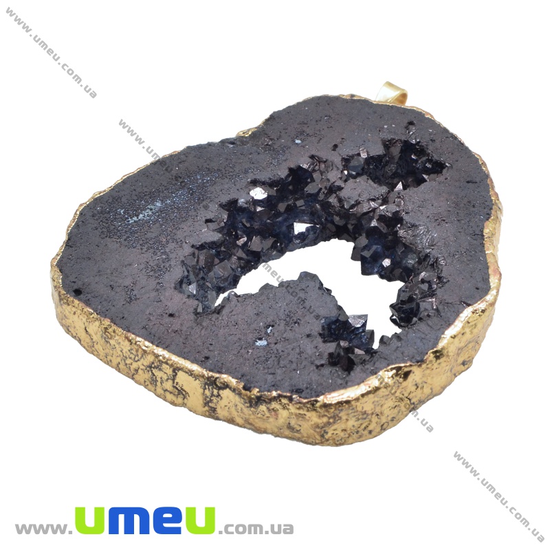 Подвеска из натурального камня, Друза агата, Черная, 76х66 мм (POD-033875)