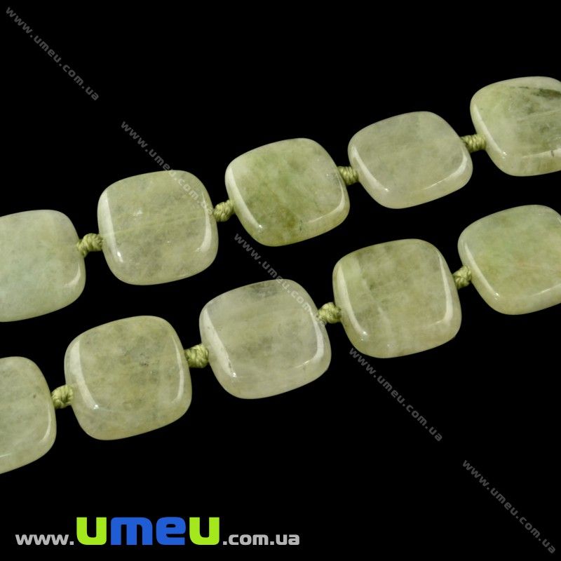 Намистина натуральний камінь Преніт, 16х16 мм, Квадратна плоска (BUS-018493)