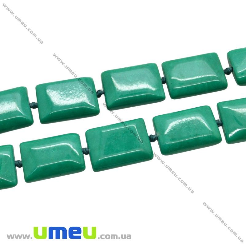 Намистина натуральний камінь Нефрит (прес.) Бірюзовий, 18х13 мм, прямокутна (BUS-018457)
