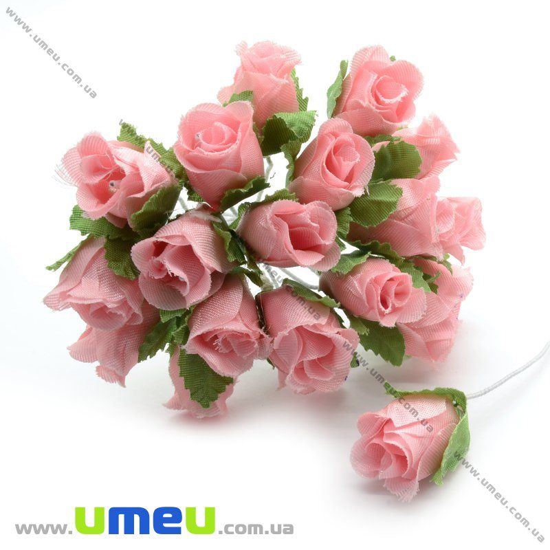 Роза тканевая, 15 мм, Розовая светлая, 1 шт (DIF-015095)