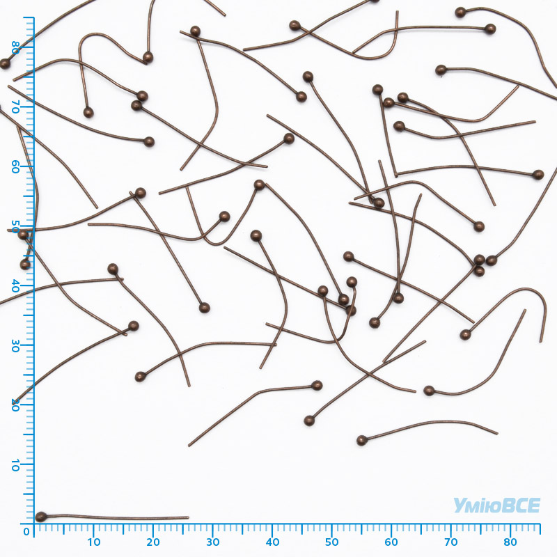 Гвоздики з кулькою, Мідь, 2,4 см, 0,5 мм (PIN-040323)