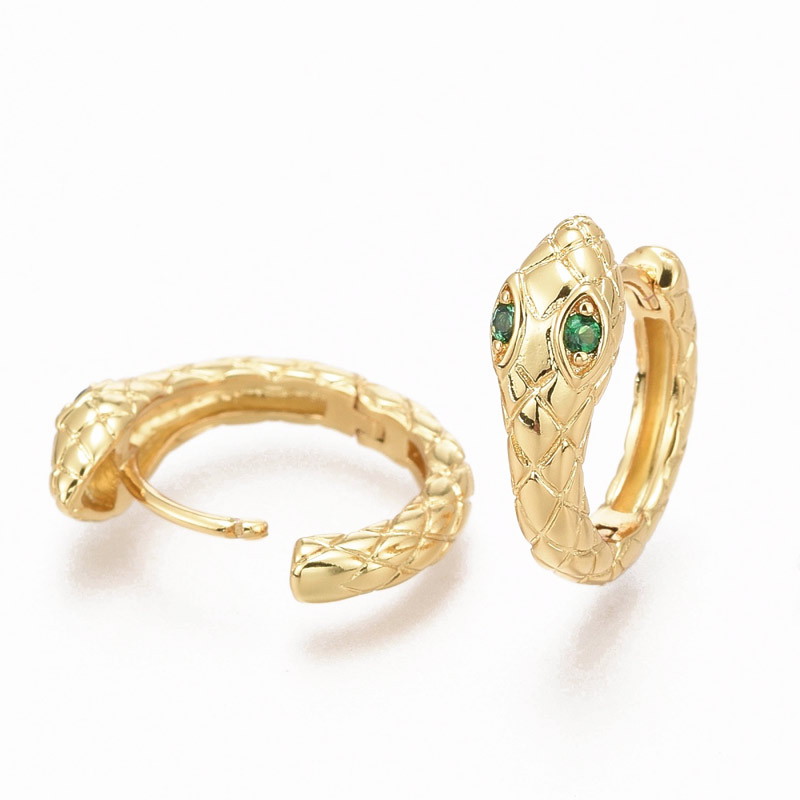 Сережки-кільця Huggie, Латунь з покриттям 18 kt, Стрази куб. цирконій, 18х15х5,5 мм (OSN-053107)