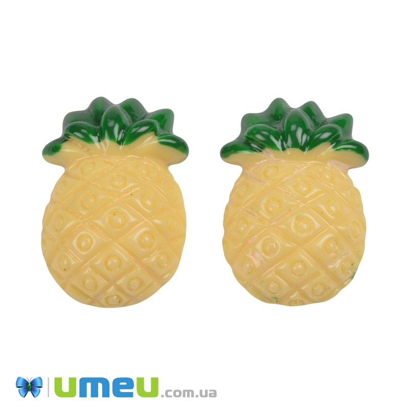 Кабошон із полімерної глини, Ананас, 25х17 мм, Жовтий (DIF-050802)