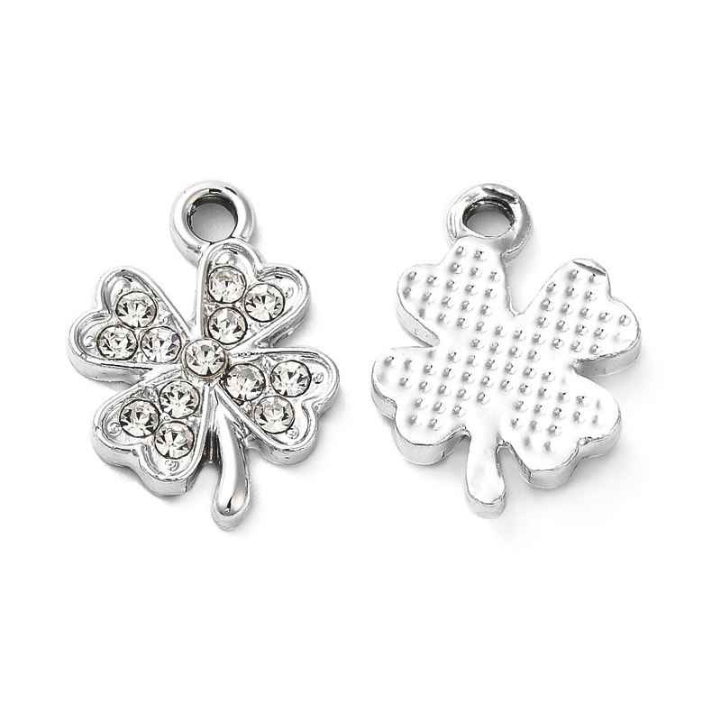 Підвіска метал. Конюшина зі страз., Стійке покриття, 18х13 мм, Темне срібло (POD-053561)