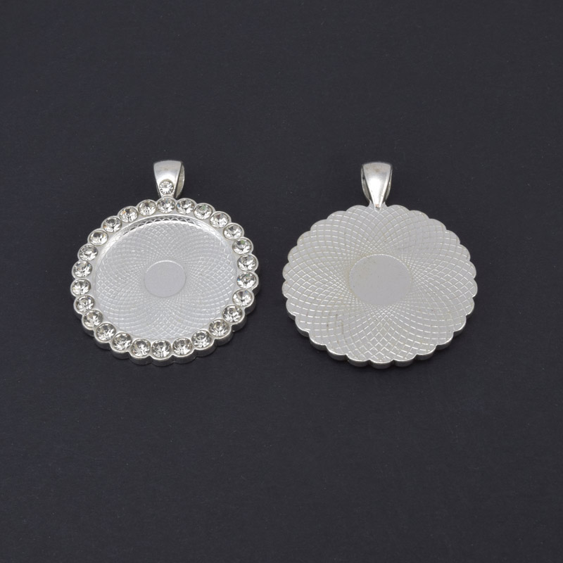 Основа круглая со стразами, 43х34 мм, 25 мм, Светлое серебро (OSN-059439)