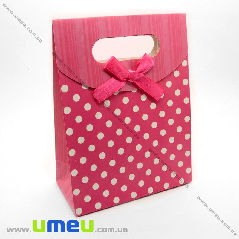 Подарунковий пакет на липучці, В горошок, Рожевий, 16х12х6 см (UPK-009692)