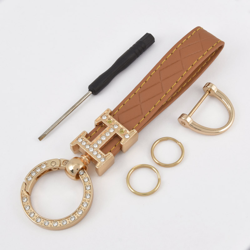 Брелок, 13х3,5 см, Коричневий, Штучна шкіра, Золото (OSN-058508)