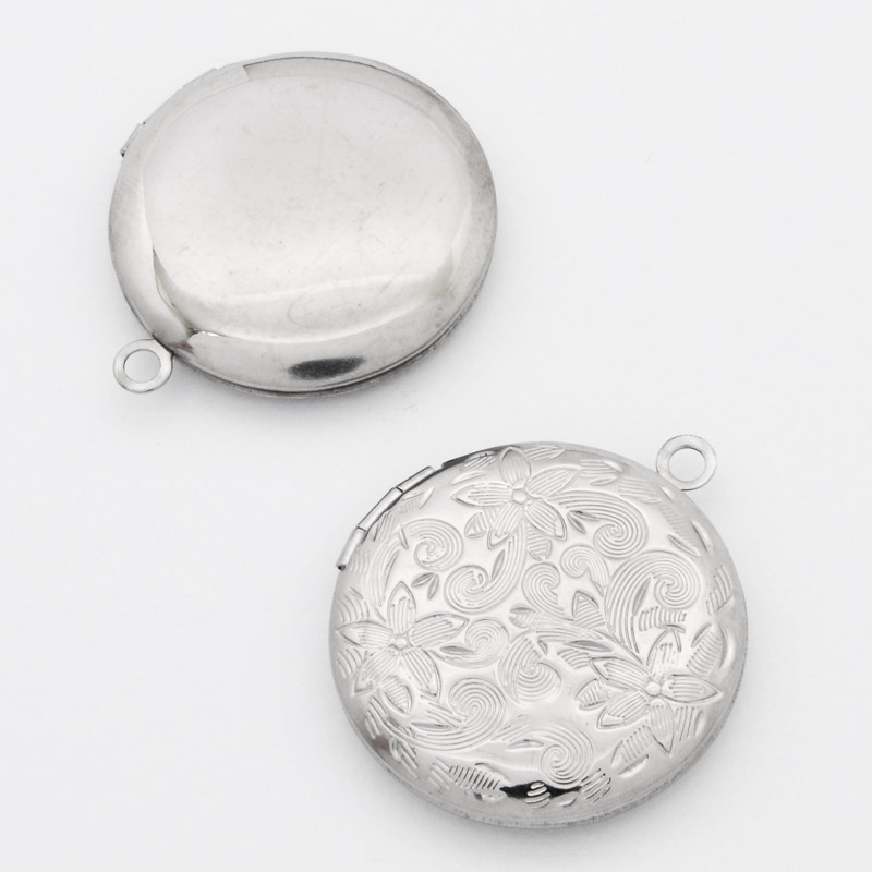 Медальйон Круглий з візерунком з нержавіючої сталі, 31х27,5х5,5 мм, Темне срібло (STL-054447)