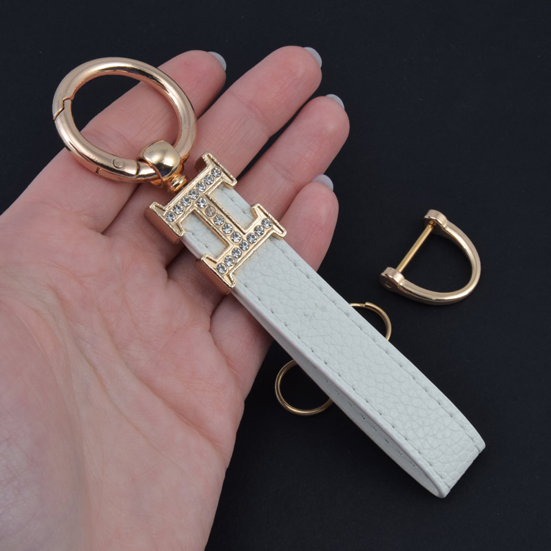 Брелок, 13х3 см, Білий, Натуральна шкіра, Золото (OSN-058503)