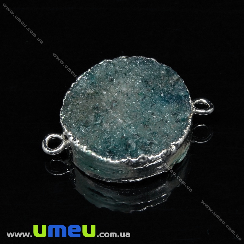Конектор з натурального каменю Друза Агата в металі, Зелений, 27х20 мм (POD-022113)