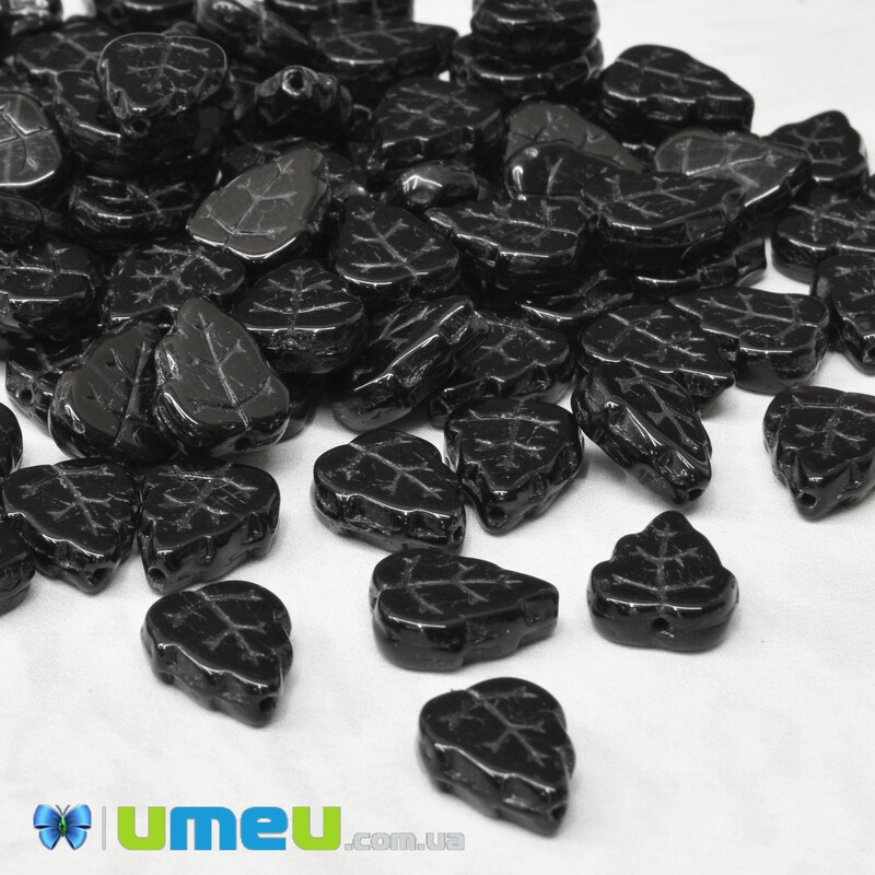 Намистини чеське скло Preciosa Листочки, 13х10,5 мм, Чорні (BUS-042228)