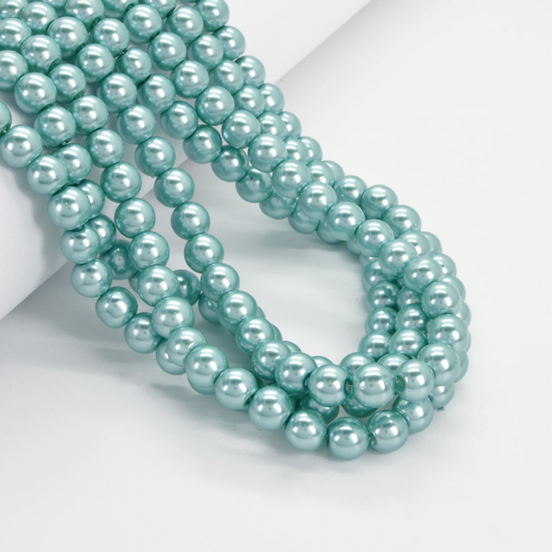 Намистини скляні Перли, 8 мм, Бірюзові, Круглі (BUS-052075)