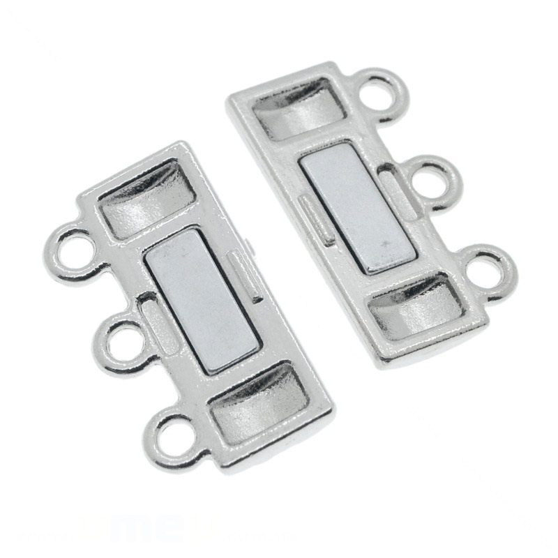 Замок магнитный на 3 нити, 19х14 мм, Светлое серебро (ZAM-060595)
