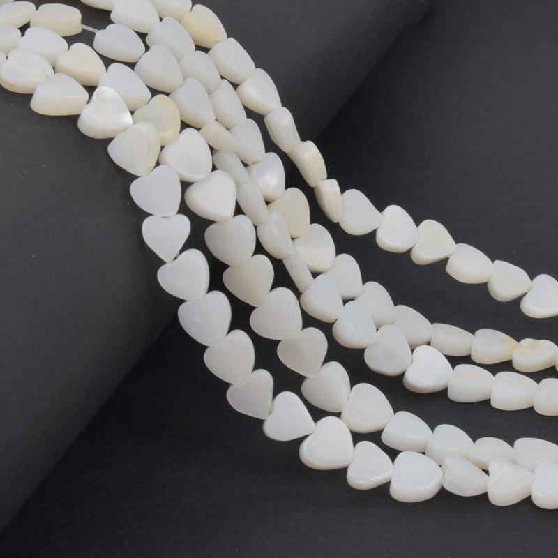 Намистини Перламутр білий, Натур. камінь, 7 мм, Серце (BUS-058096)