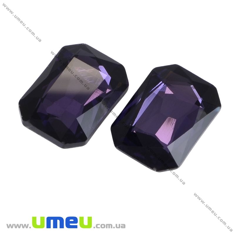 Ріволі скляний, Прямокутний гранований, 14х10 мм, Фіолетовий (KAB-021991)