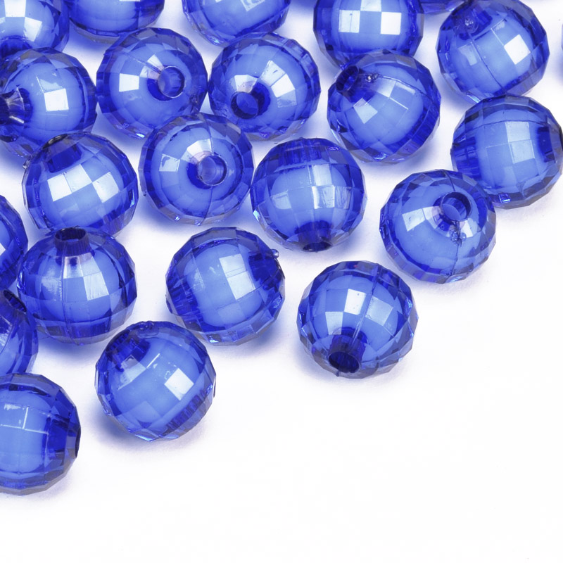 Бусины для сумок ОПТ, Акриловые, Круглые граненые, 10 мм, Синие (BUS-059641)