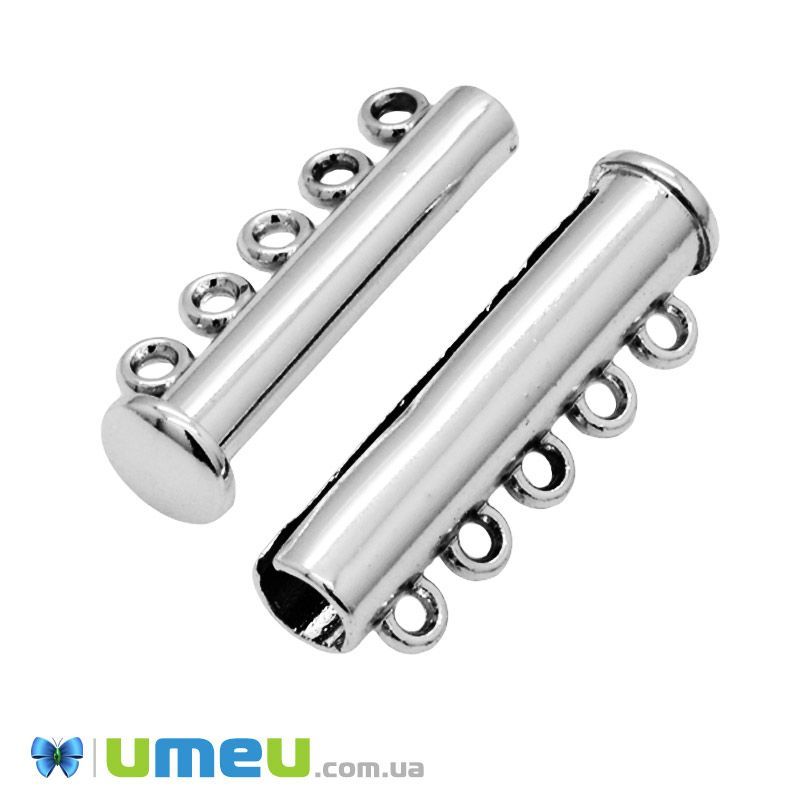 Магнітний замок-слайдер на 5 ниток, Темне срібло, 29,5х10,5 мм (ZAM-047266)