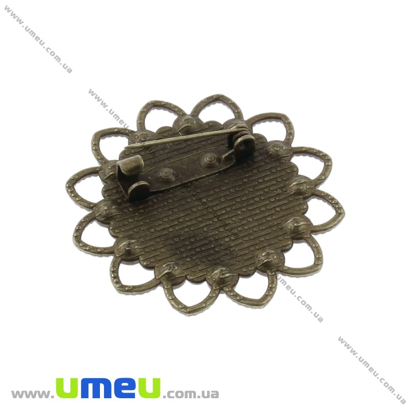 Основа для брошки під кабошон 20 мм, 37 мм, Антична бронза (OSN-019995)