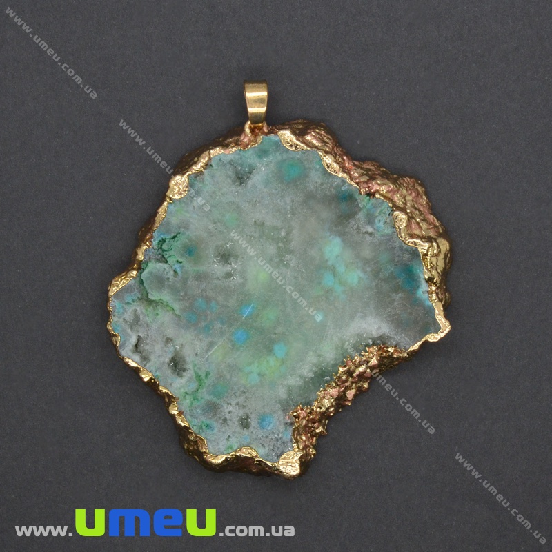 Подвеска из натурального камня, Друза агата, Салатовая, 69х58 мм (POD-036550)