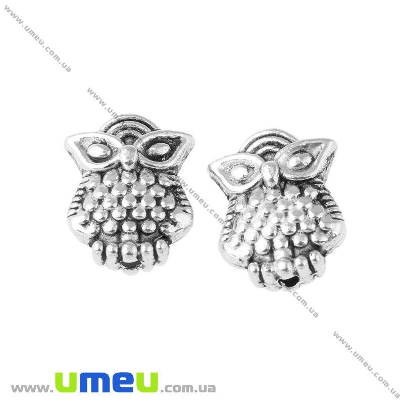 Намистина мет. Сова, 10х8х4 мм, Античне срібло (BUS-007795)