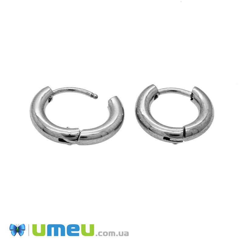 Сережки-кільця Huggie з нержавіючої сталі, 13х12х2,5 мм, Темне срібло (STL-047286)