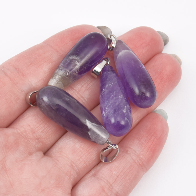Підвіска Крапля, Натур. камінь Аметист, 29х10 мм (POD-057945)