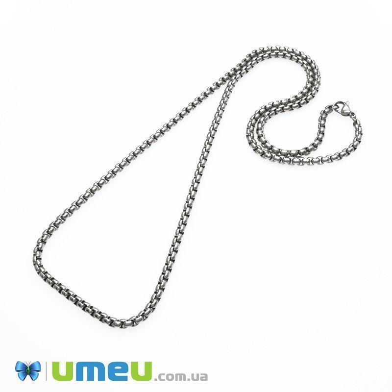 Основа на шию з нерж. ст., Темне срібло, 3,5 мм, 60 см (STL-049638)