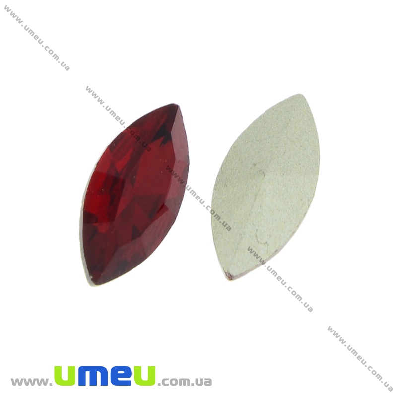 Ріволі скляний, Човник гранований, 15х7 мм, Червоний темний (KAB-022002)