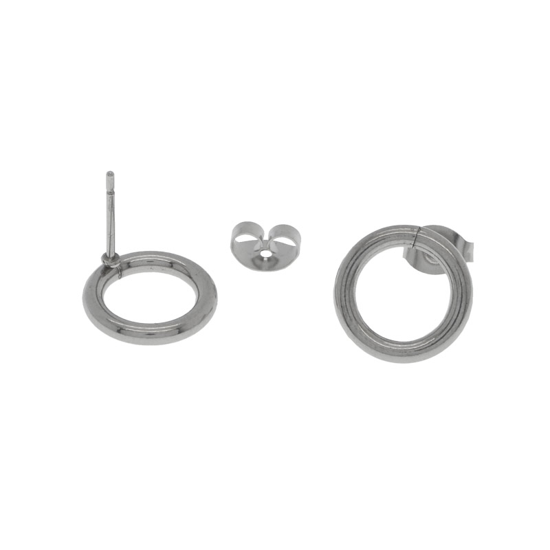 Пусети з нерж. сталі з заглушками, Круглі, 13х12 мм, Темне срібло (STL-055291)