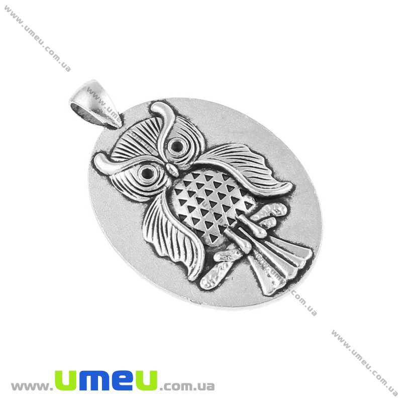 Основа овальна з совою, 51х33 мм, 40х30 мм, Античне срібло (OSN-020031)