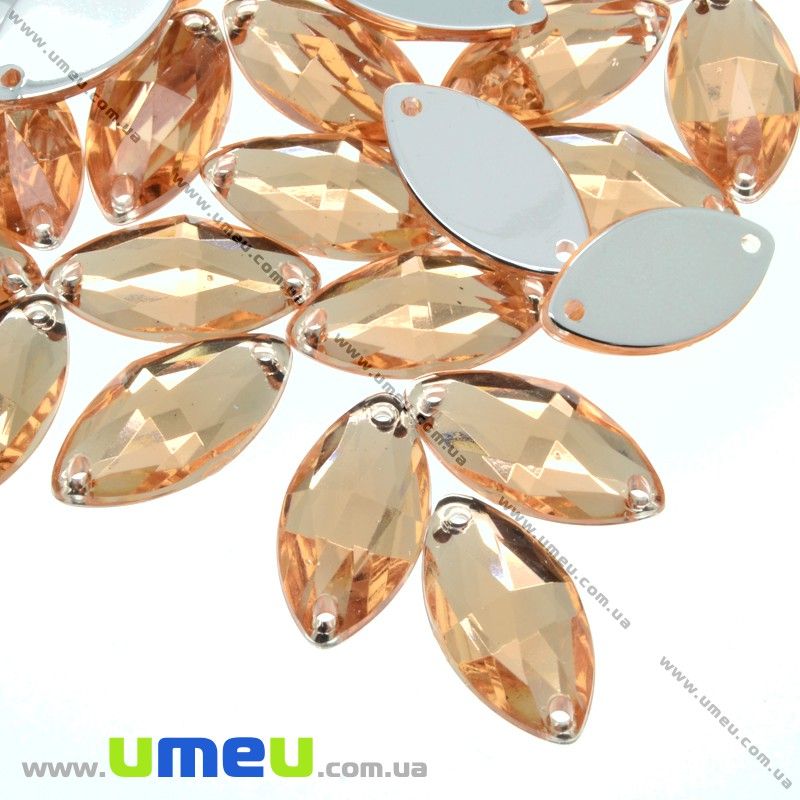 Пришивний кристал пласт. Човник гранований, 15х7 мм, Персиковий (KAB-012201)