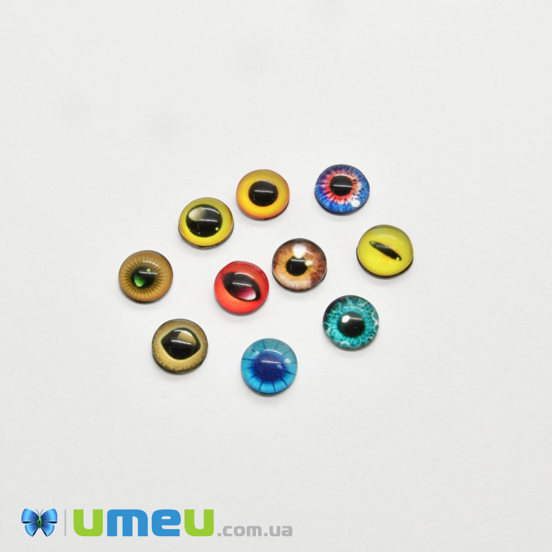 Кабошони скляні з принтом Око, 8 мм, Круглі, Мікс (KAB-050704)