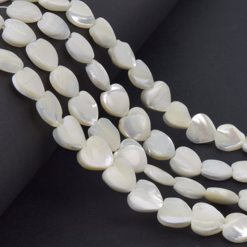 Намистини Перламутр білий, Натур. камінь, 10 мм, Серце, 19 см (BUS-058094)