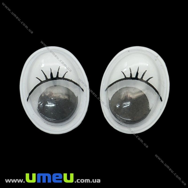 Очки з віями клейові овальні, 14х10 мм, Білі (DIF-023216)