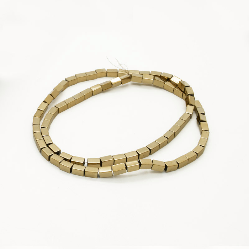 Намистини Гематит, Нат. кам., Прямокутник, 3х5 мм, З покриттям, Золотисті (BUS-054013)